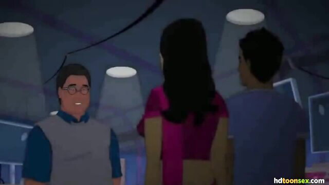 Superb Indian MILF in sexy saree with two men in cartoon porn