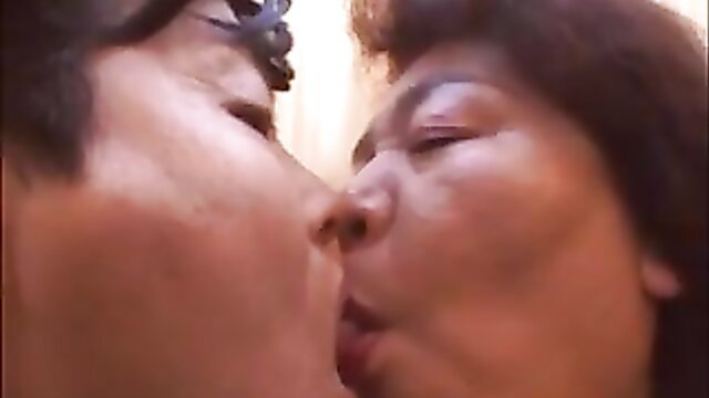 Fat BBW granny kissing chubby mature man passionately close-up