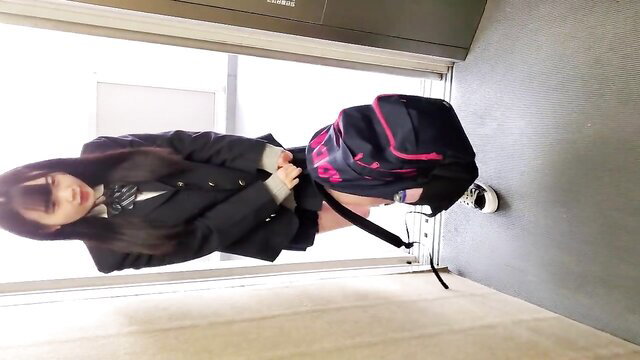 Japanese cute schoolgirl upskirt panties tease in uniform