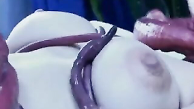 Big tits with purple dildos wrapped around on couch
