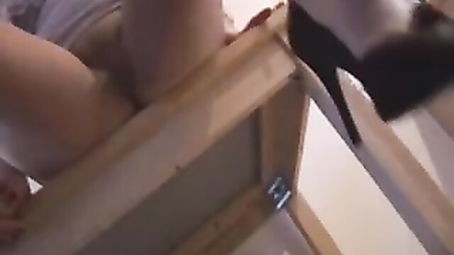 Attractive mature MILF in pantyhose and heels strips nude POV