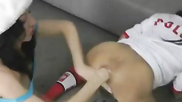 Asian girl fisting her girlfriend's ass deep in steamy lesbian scene