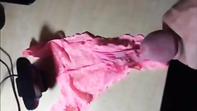 Pink panties cumshot compilation closeup, creamy load on lacy fabric