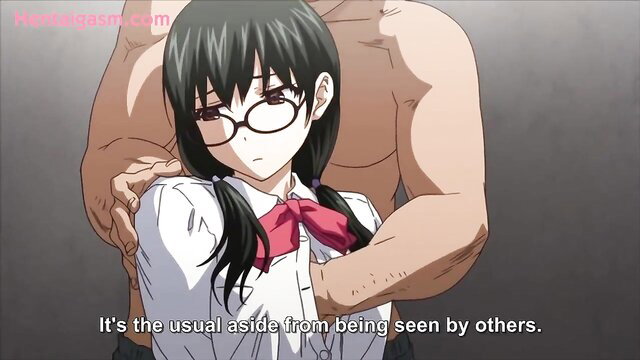 Anime hentai girl in school uniform groped by muscular man from behind