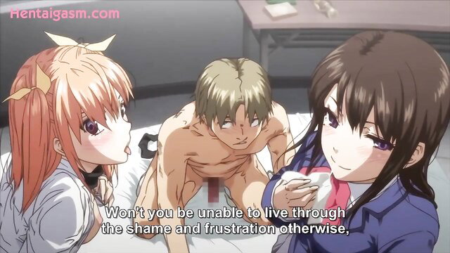 Harem Cult 4 hentai threesome with orange-haired girl licking nude guy