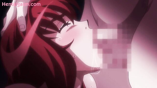 Redhead hentai wife gives censored blowjob closeup