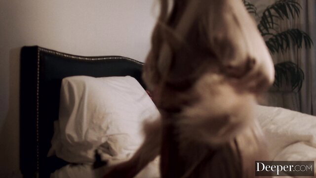 Blake Blossom blonde bombshell teasing in bed, big tits exposed