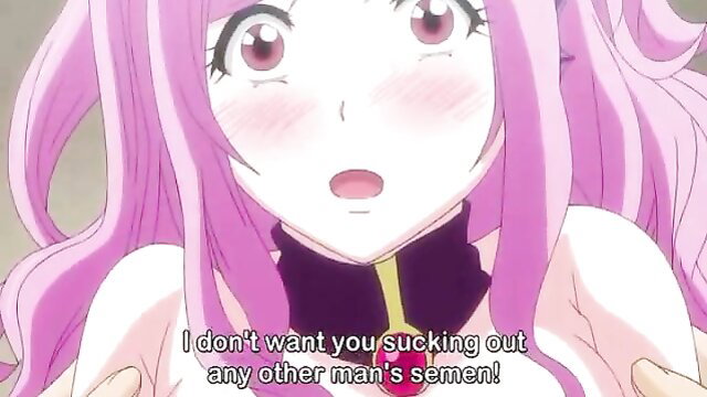 Pink-haired anime succubus hentai girl begs no sucking other men's semen