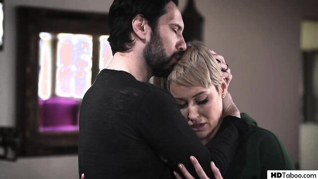 Victoria Voxxx embraced intimately by bearded man in Pure Taboo scene