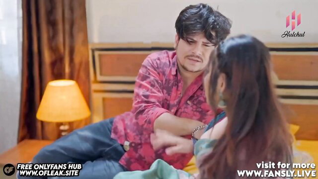 Indian huge-titted beauty cuddles guy on bed in leaked OnlyFans clip