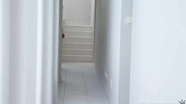 Richelle Ryan in tight hallway, teasing upskirt in Balcony Bluff