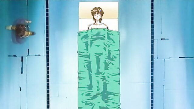 Anime boy nude under green blanket in blue pool hentai thumbnail