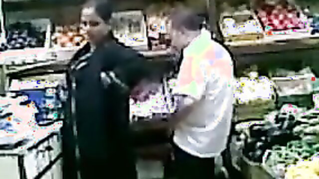 Arab shop owner grabs curvy woman's ass in store sex