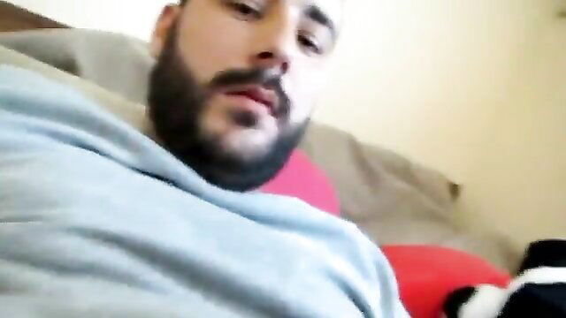 Handsome bearded Arab man in POV bareback fan sex on couch