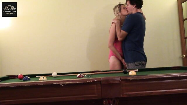 Hotwife in pink bikini fucked on pool table many orgasms homemade