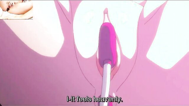 Anime hentai girl heavenly pleasure from thick purple dildo pussy insertion
