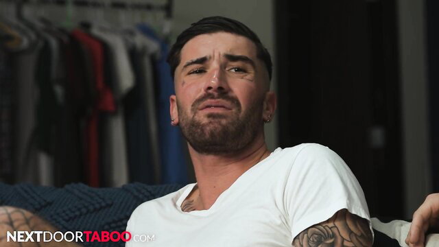 Muscle hunk stepbro with tattoos emotional closeup quarantine tease