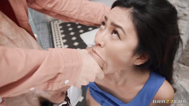 Rae Lil Black deepthroats cock on knees in Brazzers scene