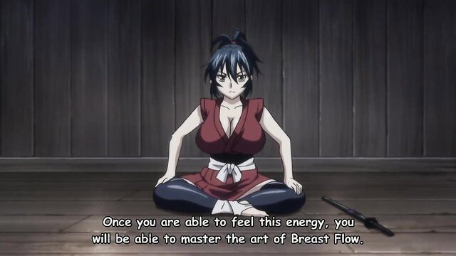 Anime hentai girl in red kimono top with huge tits, Manyuu Hikenchou uncensored