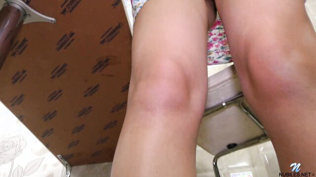 Grace Cute spreads legs showing shaved pussy closeup solo