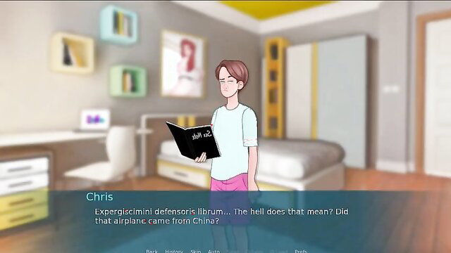 Sex Note hentai game: cute anime girl in room reading book, LoveSkySan69