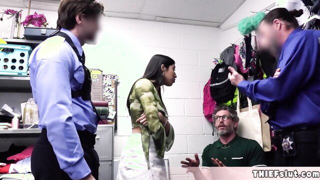 Penelope in green top punished by mall cops as hubby watches