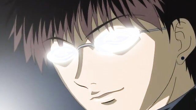Anime guy with glowing eyes in glasses smirks intensely, Sex Hospital JAV thumbnail