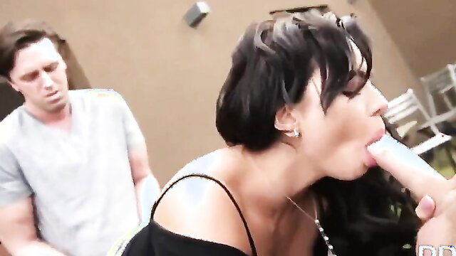 Big titted brunette wife sucking cock outdoors shared with friend