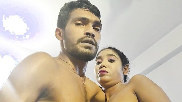 Tiny Teena nude with muscular man in steamy threesome thumbnail