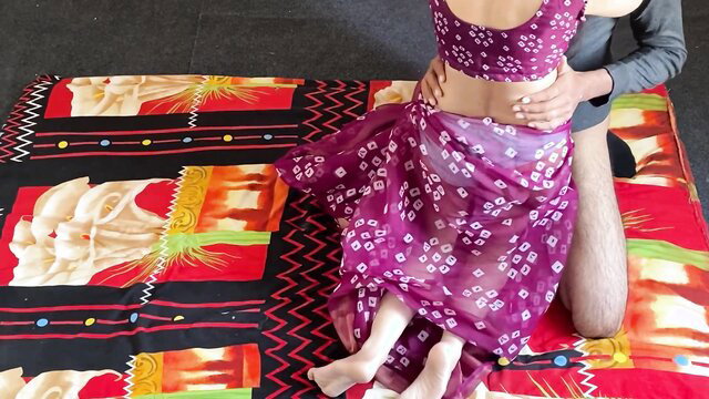 Desi Bhabhi in purple saree gets her big ass groped from behind on mat