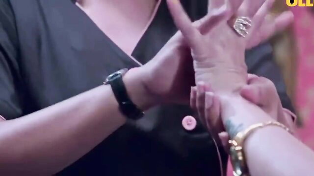 Indian women in nurse uniforms grabbing wrists intimately, Garam Masala Ullu