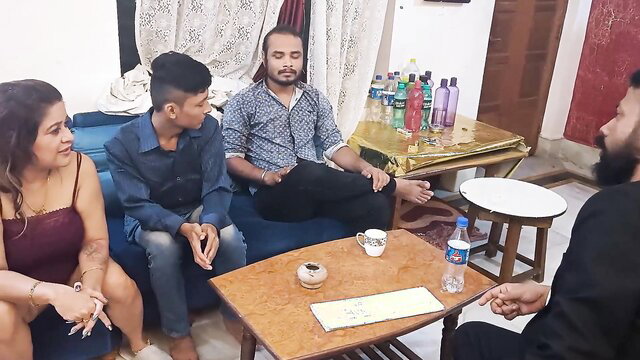 Desi stepmom and bhabhi in kinky 4some with son, Indian village tease