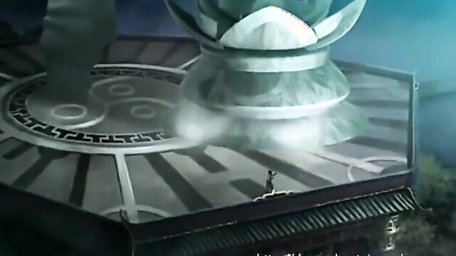 Korra hentai parody atop glowing lotus tower in mystical fantasy scene