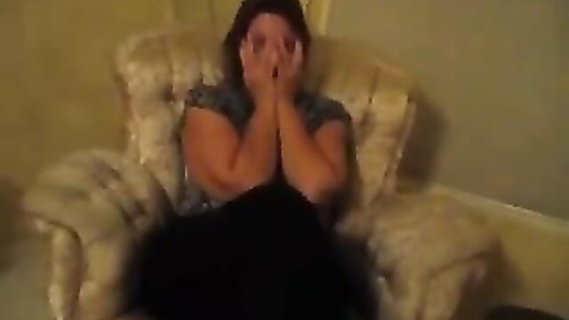 Shocked big booty mature mom with hands on face in POV facial