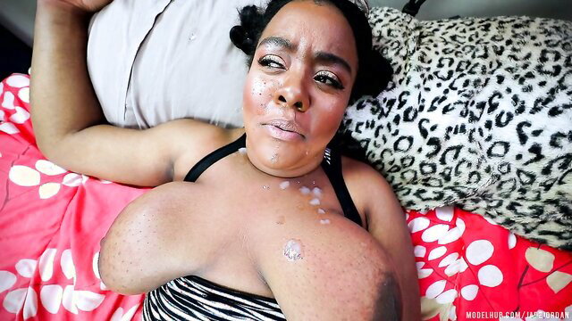 Curvy black MILF with big tits in bed, stepmom New Year's tease