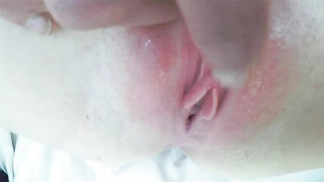 Nerdy teen in glasses closeup red swollen pussy lips