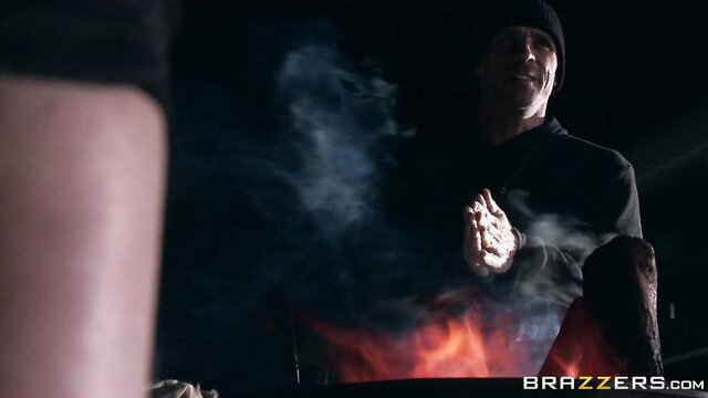 Peta Jensen big booty with masked man by fire blowjob scene