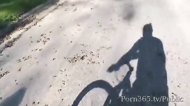 Kinky couple public BJ handjob facial on cyclist shadow