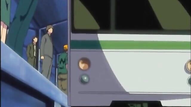 Hentai babe at bus stop in suits, teasing anal fingering cumshot