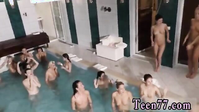 Nude babes in wild pool orgy fuckfest with hot bodies splashing