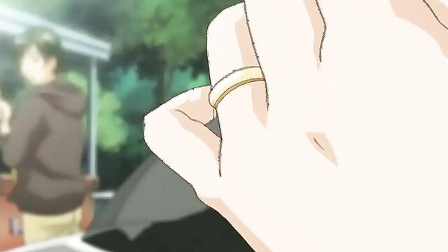 Anime hand with gold ring closeup in intense Japanese hentai babe fuck