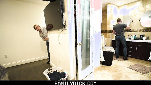 Stepdad dominates cute twink boy in bathroom with huge cock