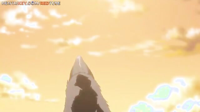 Anime girl in uniform at sunset mountain, JAV hentai shaved pussy tease