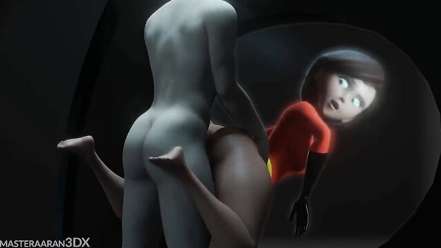 Elastigirl fucked from behind by alien in mirror reflection hentai