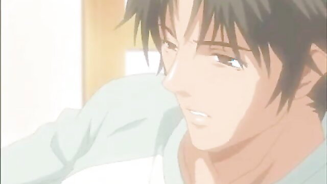 Handsome anime guy closeup in hentai scene