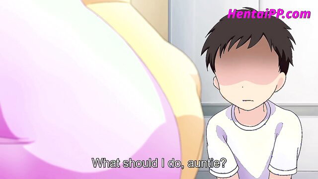 Hentai boy asks huge titted auntie for advice in JAV creampie scene