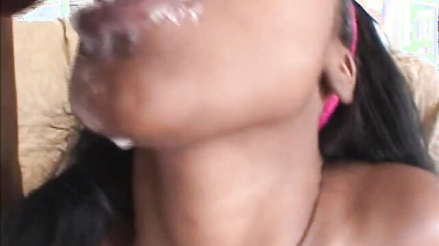Ebony babe with messy facial cumshot dripping from mouth