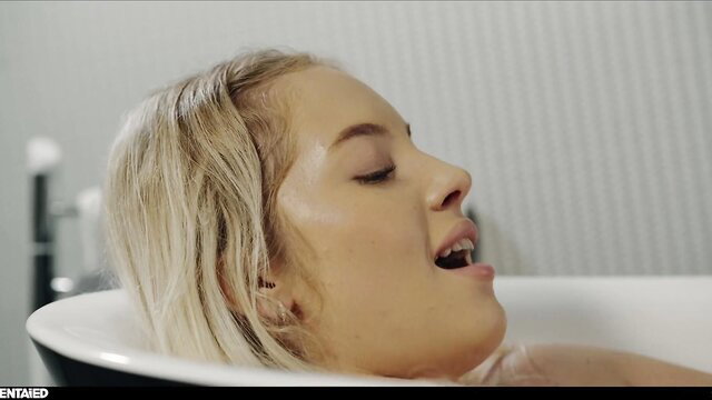Bella Spark blonde bombshell moaning in ecstasy in bubble bath