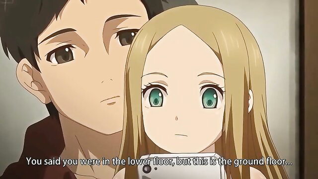 Blonde hentai babe with man in tense indoor moment, steamy anime scene