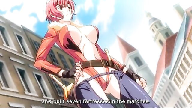 Redhead anime babe with huge tits in sexy open jacket and low pants pose